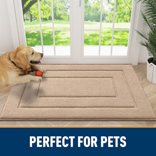 Smiry Dog Door Mat for Muddy Paws Indoor Entrance, Absorbs Moisture and Dirt Low-Profile Doormat, Washable Mat Front Door mat for Floor Home Entryway (24x16 Inches, Beige)