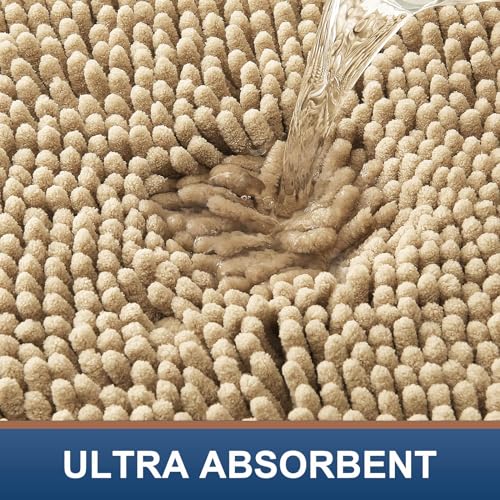 Smiry Chenille U-Shaped Toilet Bathroom Rugs, Soft Absorbent Non-Slip Contoured Rugs, Machine Washable Contour Bath Mats for Bathroom Toilet (24"x20", Yellow)