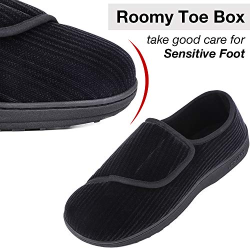 LongBay Men's Memory Foam Diabetic Slippers Comfy Warm Plush Fleece Arthritis Edema Swollen House Shoes (8, Black)