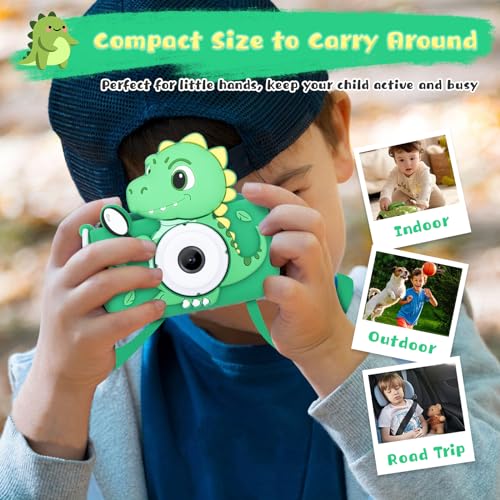 Envyvip Dinosaur Toys Camera for Kids Boys Age 3-8, Toddler Kids Digital Camera Christmas Birthday Gifts for 3 4 5 6 7 8 Years Old Boy, Cute Selfie Video Camera, HD 1080P, 32GB SD Card Included