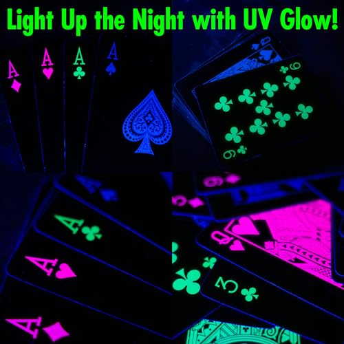 Funwares UV Glow in The Dark, Black Light, Playing Cards by Island Dogs - Durable, Easy-to-Clean, Fluorescent Neon Deck for Parties, Game Nights, Collectors, and Magic Tricks!