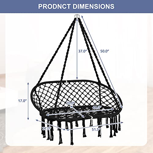 Homgava Hammock Chair Macrame Hanging Swing with Cushion,Hanging Cotton Ropes, Metal Frame, 450 lbs Capacity Indoor Outdoor, Patio, Balcony, Living,Deck, Yard, Garden(Double Swing)