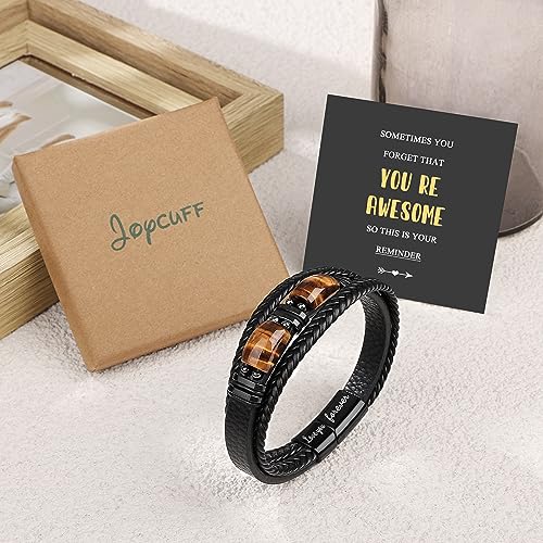 JoycuFF Bracelet for Son from Mom Dad Leather Bracelet Layered Birthday Graduation Gifts for Son I Love You Forever Engraved Braied Birthday Cuff Bangle Wrap Jewelry