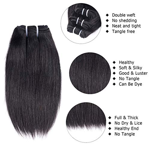 Liang Dian 14 Inch Raw Human Hair Bundles Natural Color 2 Bundles 15A Cambodian Virgin Hair 100% Unprocessed Straight Human Hair Bundles(14 14 Inch)