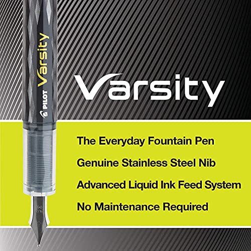 PILOT, Precise Varsity Pre-Filled Fountain Pens, Medium Point 1 mm Stainless Steel Nib, Black, 6-Pack