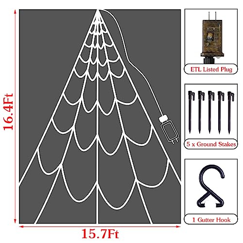 Aitbay Halloween Decorations Outdoor Spiders Web Lights: 150 Purple & Orange LED Light Decor, 17.4Ft Giant Spiderweb with 8 Lighting Modes Waterproof & Timer, Yard Spider Web Decoration