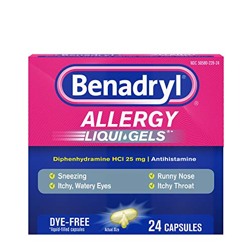 Benadryl Liqui-Gels Antihistamine Allergy Medicine & Cold Relief, Dye Free, 24 ct
