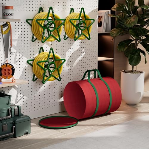 Dicasser Light Storage Zipper Carrying Bag Cord Reel Holder with 3 Green Metal Reels,Tear-Proof 600D Oxford Fabric Reinforced Stitched Handles