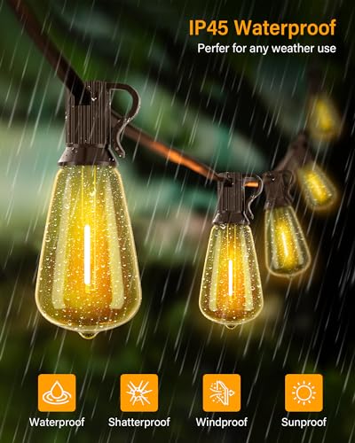 Doukedge Outdoor String Lights Waterproof, 25 Feet Patio Lights with 13 ST38 Edison Bulbs(1 Sqare), Outside Hanging Decorative Lights for Porch, Blacony, Backyard, Bistro, Garden, 2700K