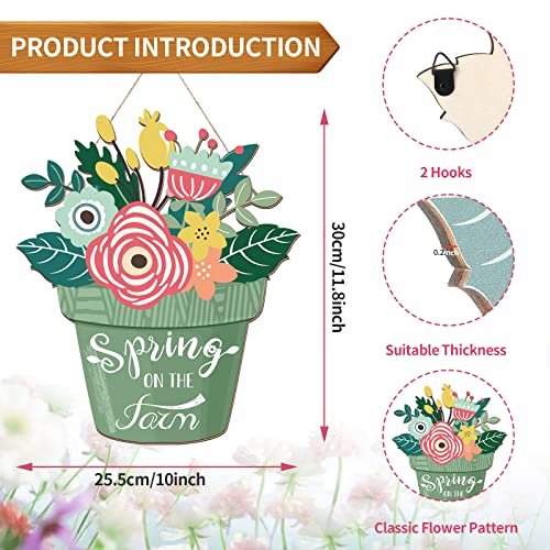 Yookeer Hello Spring Decorations for Home Spring Welcome Wreaths Sign for Front Door for Home Hanging Sign(Spring on the Farm Style)