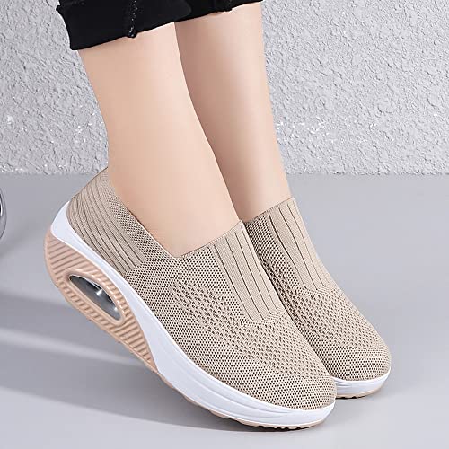 YING LAN Women Platform Sneakers Air Cushion Slip-on Walking Shoes Breathable Nursing Orthopedic Wedge Shoes Adjustable Mary Jane C-Black