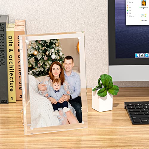 NIUBEE 4x6 Picture Frame, Acrylic Clear Photo Frame with Magnets for Tabletop Display, 2 Pack