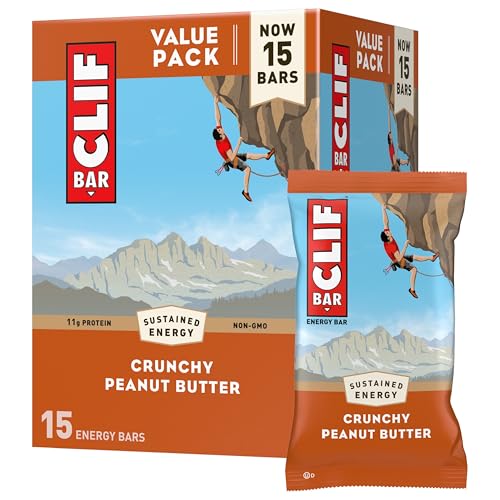 CLIF BAR - Crunchy Peanut Butter - Made with Organic Oats - Energy Bars - Non-GMO - Plant Based Protein Bars (15 Pack)