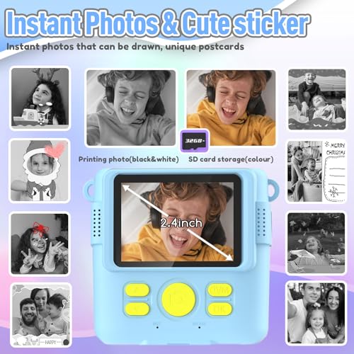 ESOXOFFORE Kids Camera Instant Print, Christmas Birthday Gifts for Kids Age 3-12, Selfie Digital Camera with 1080P Videos,Toddler Portable Travel Camera Toy for 4 5 6 7 8 9 Year Old Boys