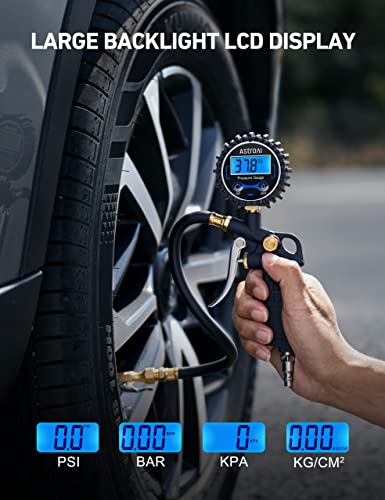 AstroAI Digital Tire Pressure Gauge with Inflator, 250 PSI Air Chuck & Compressor Accessories Heavy Duty with Quick Connect Coupler, 0.1 Display Resolution, Car Accessories, 1pack