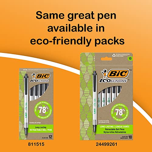 BIC Clic Stic Black Retractable Ballpoint Pens, Medium Point (1.0mm), 12-Count Pack, Round Barrel Design for Comfortable Writing