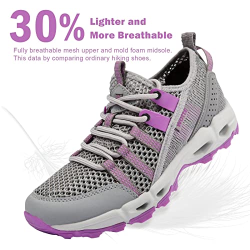 MAINCH Women's Hiking Water Shoes Quick Dry Outdoor Sport Sneakers (Size 11.5, Black)