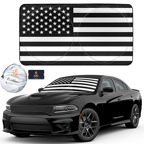 EcoNour Car Windshield Sun Shade B&W American Flag 240T Sun Shade Foldable Car Shades for Front Windows Automotive Interior Sun Protection for SUV Truck Blocks UV Ray Car Window Shades Medium (64x32)