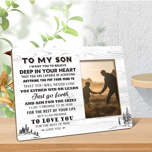 LVQHI Son Wood Picture Frame,Just Go Forth and Aim for The Skies Quote wood photo frames Gifts for Home Shelf Bedroom Tabletop Frame Desk Decor,Holds 4 X 6 Inches Photo V747