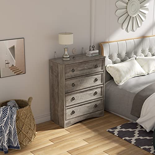LGHM Modern 4 Drawer Dresser, Dressers for Bedroom, Tall Chest of Drawers Closet Organizers and Storage for Clothes - Easy Pull Handle, Textured Borders Drawers for Living Room, Hallway, Gray
