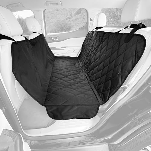 4Knines Dog Seat Cover with Hammock for Fold Down Rear Bench Seat 60/40 Split and Middle Seat Belt Capable - Heavy Duty - Black Extra Large - for Full Size Trucks and Large SUVs
