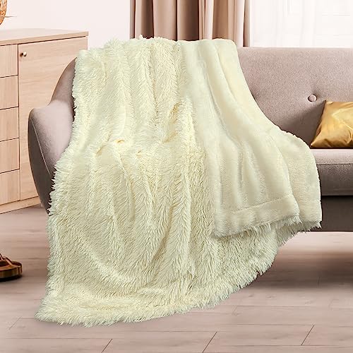 TOONOW Extra Soft Fuzzy Faux Fur Throw Blanket 50"x60", Reversible Lightweight Fluffy Cozy Plush Comfy Microfiber Fleece Decorative Shaggy Blanket for Couch Sofa Bed, Barlett Pear