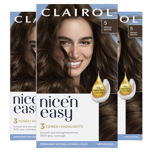 Clairol Nice'n Easy Permanent Hair Dye, 5 Medium Brown Hair Color, Pack of 3