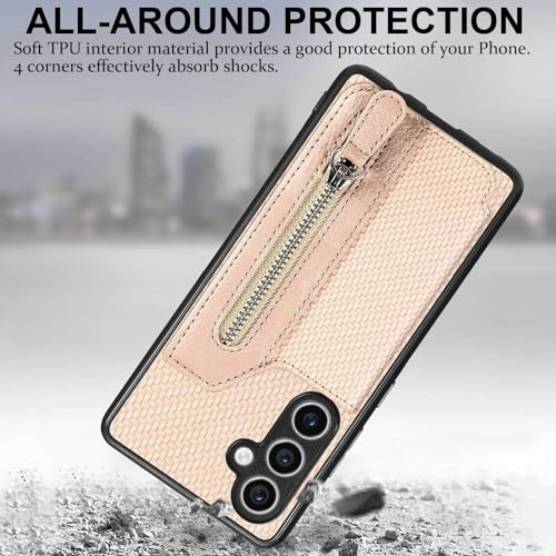 JanCalm S23 FE Case Card Holder,for Galaxy S23 FE Case Wallet Zipper,Camera Protector,Double Magnetic Clasp,Leather Kickstand Card Slots Protective Flip Cover for Samsung S23 FE (2023) (Beige)