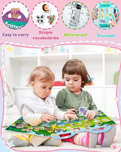 Oomloid Reusable Animal Sticker Book for Kids Toddlers 2-4 Years, Preschool Learning Activities Waterproof Sticker Books for Teens Girls Boys