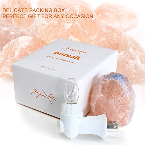 pursalt Himalayan Salt Lamp Night Light Plug in, Certificated 360 Degree Rotatable Wall Plug with Extra 2 Replacement Bulbs Bathroom Bedroom Night Light, Pink Crystal Rock Salt Hand Crafted