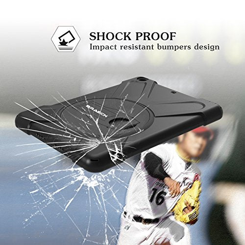 BRAECN iPad Mini 3/ Mini 2 Case] Full Body [Shock Proof for Kids Case] -360 Degrees Swivel Stand and Hand Grip Strap/a Shoulder Strap for Kids Black