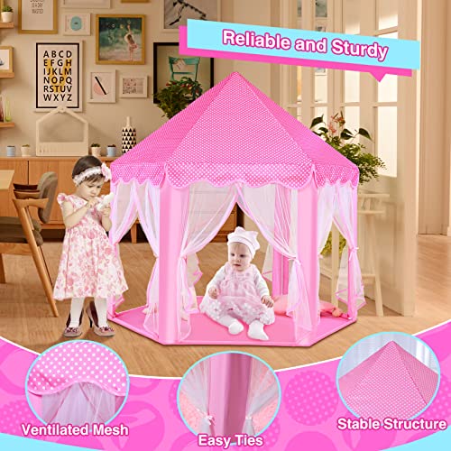 Monobeach Princess Castle Play Tent for Girls - Large 55'' x 53'' Playhouse with Star Lights for Indoor and Outdoor Play