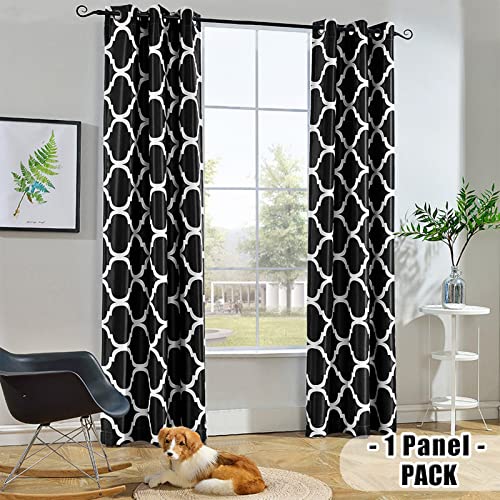 Melodieux Moroccan Wide Curtains Room Darkening Blackout Drape for Extra Wide Window, Patio Sliding Glass Door, 1 Panel (100 x 84 Inch, Off White/Royal Blue)