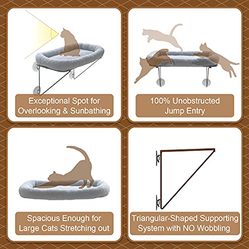 Zakkart Cat Window Perch - 100% Metal Supported from Below - Comes with Warm Spacious Pet Bed - Cat Window Hammock for Large Cats & Kittens - for Sunbathing, Napping & Overlooking (White)