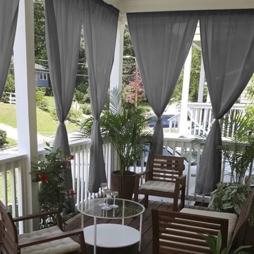 youleyar Sheer Outdoor Curtains for Patio Waterproof 2 Panels Linen Look Rod Pocket Indoor Grey Voile Curtain for Living Room, Bedroom, Porch, Pergola, Cabana, Gazebo(100x108 Inch, Grey)