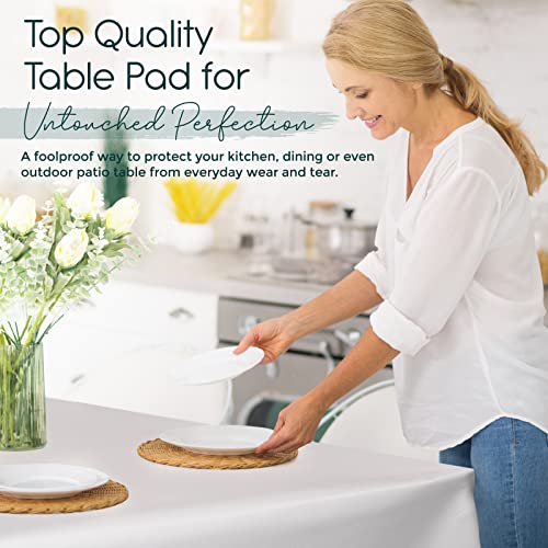 tablecloths by design Premium Table Pad Protector Superior Protection from Spills, Scratches & Heat- Reusable Vinyl Table Cloth with Cushion Flannel Backing (52" Round)