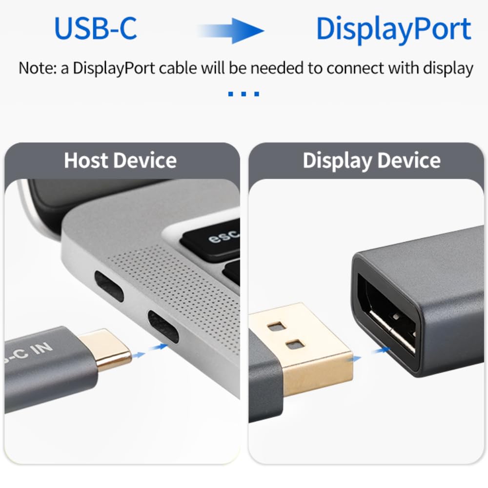 COOBILE USB 3.1 Gen2 Type C to DisplayPort 1.4 Adapter Cable [8K@60Hz, 4K@144Hz, 2K@240Hz,HDR] Thunderbolt 4/3 to DP Compatible with MacBook Pro,Galaxy S20 S21,Surface Book, iPhone 15(Grey)