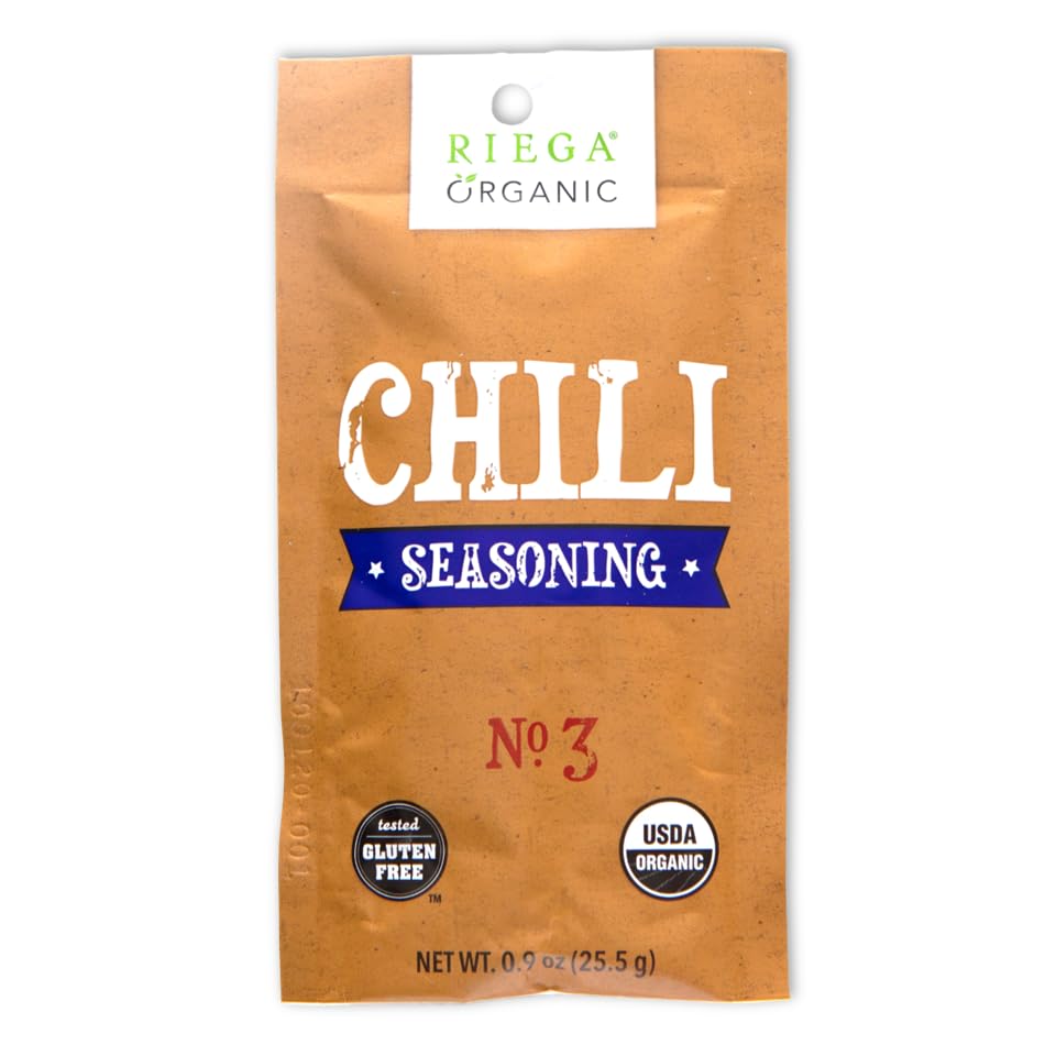 Riega Organic Chili Seasoning Mix – Bold Blue Ribbon Spice Blend, Slow Cookers, Soups & Stews – 0.9 oz (Pack of 8)