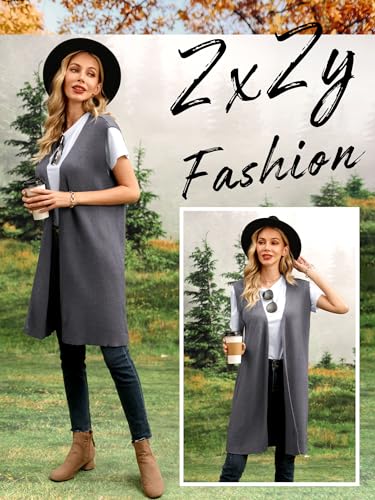ZXZY Women Casual Sleeveless Open Front Tunic Vest Long Cardigan Tops Coat (Z-Khaki, X-Large)