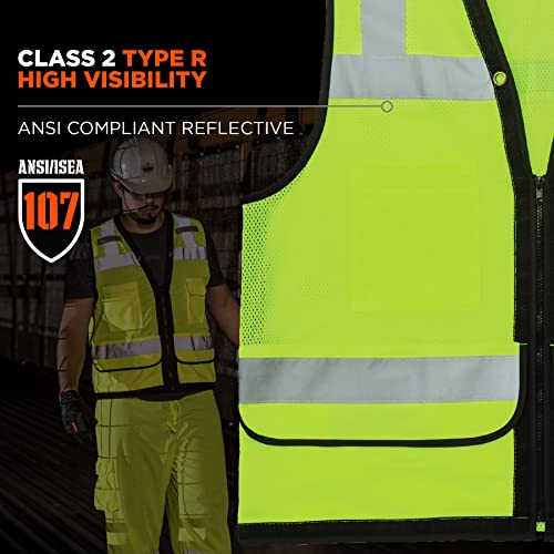 Ergodyne unisex adult Heavy-duty Class 2 Heavy Duty Mesh Surveyors Vest, Lime, Small-Medium US