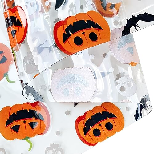 ONEART | 12"×48" Halloween Theme Faux Leather Bat Pumpkin Hat Moon Clear PVC Vinyl Leather for Earrings, Hair Bows, Halloween DIY Crafts