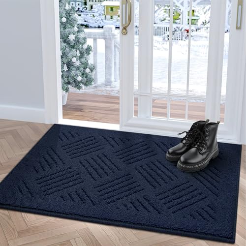 JEEDOVIA Door Mat Indoor Doormat,Front Back Door Mats Non Slip Entrance Rugs Rubber Backing,Inside Doormats for Entryway Low-Profile Absorbent Resist Dirt Floor Mats Washable Blue,20"x32"