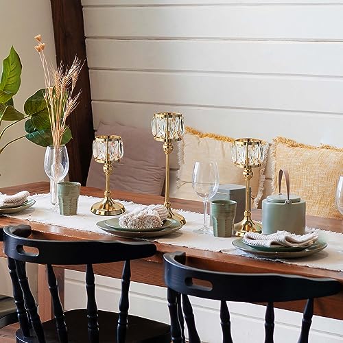 Set of 3 Cup Crystal Tealight Candle Holders, Centerpieces for Table Wedding Centerpieces Crystal Decorative Tealight Candle Dining Table Candle Holder Decor for Party (8.7"+10.6"+12.2", Gold)