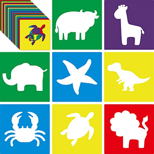 Epakh 24 Pieces Stencils for Kids 8 Inches Drawing Stencils Chalk Template Large Washable Geometric and Garden Themed Primary Shape Template for Kids Toddlers Preschooler(Animal Style)