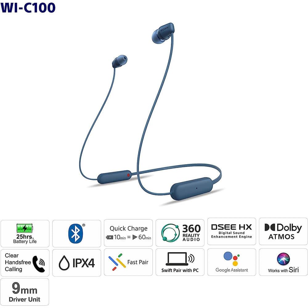 Sony WI-C100 Wireless in-Ear Bluetooth Headphones with Built-in Microphone, Black