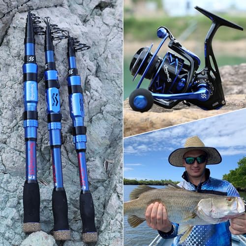 Sougayilang Spinning Fishing Rod Reel Combos,Portable Telescopic Fishing Pole,12+1 Ultra Smooth Spinning reels for Travel Saltwater Freshwater Fishing