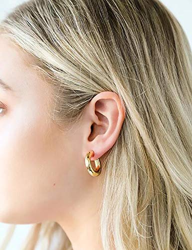 sovesi Chunky Gold Hoop Earrings for Women with 925 Sterling Silver Post, 14K Gold Plated Thick Gold Hoops Earrings for Women 40mm