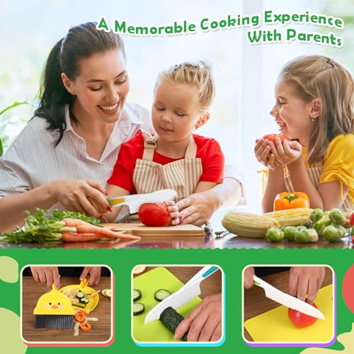 14 PC Safe Knife Kid Toddler Kitchen Set for Real Cooking, Toddler Montessori Kitchen Tool Toy for Lillte Girl Boy Age 3-10, Gifts for 3 4 5 6 7 8 9 10 Year Old Girl Boy Birthday Christmas