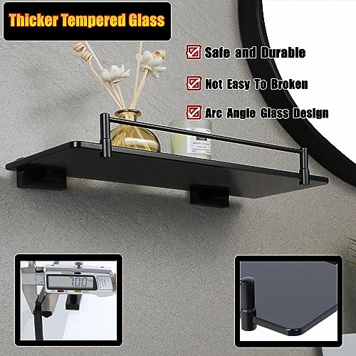 Alise Bathroom Shelves Glass Shelf with Guard Bar Wall Mount,Floating Shelves for Bathroom,SUS 304 Stainless Steel Tempered Glass Rack Holder Storage Organizer,GOY380X130-B Black