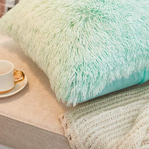 JAUXIO Long Faux Fur Soft Soild Decorative Pillowcase Fluffy Throw Pillow Cover Velvet Shaggy Plush Cushion Case Set of 2 Zipper Closure King Size (20X36 Inches Light Grey)